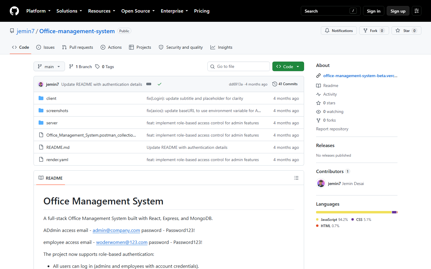 Office Management System hover preview